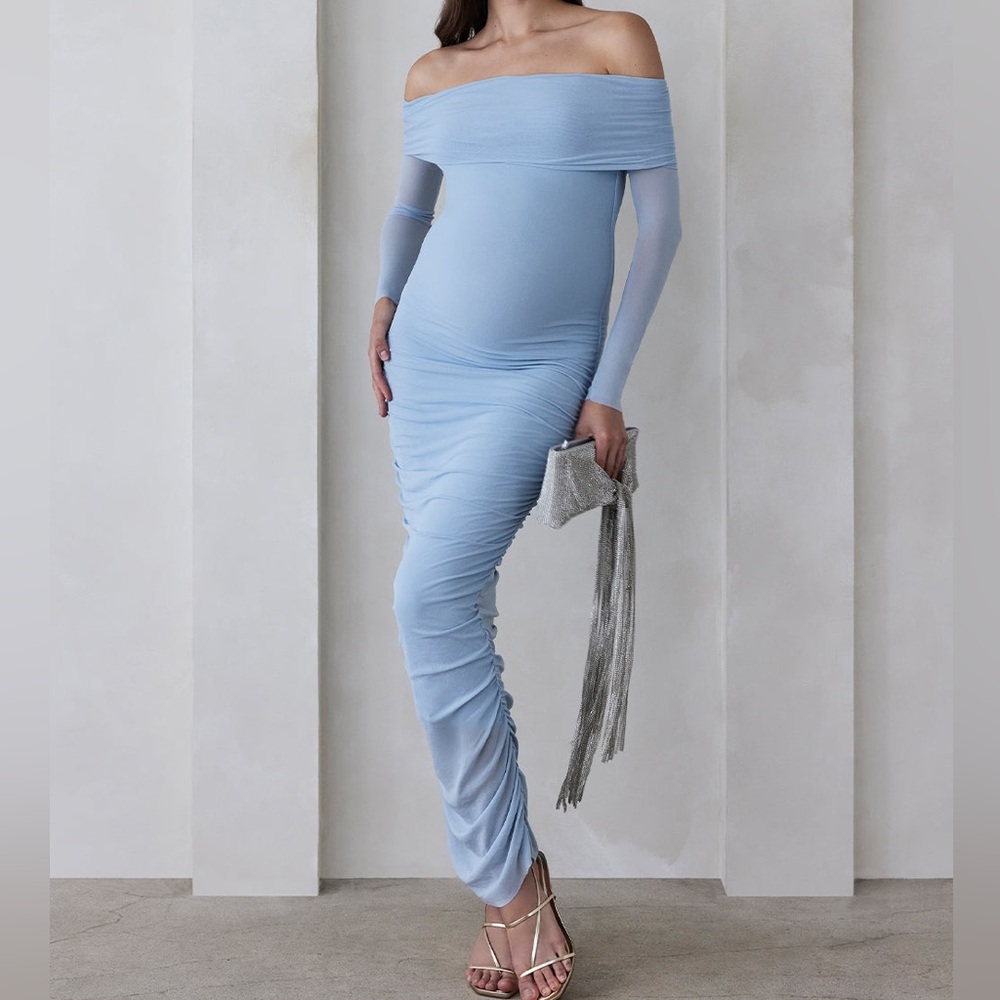 BUMPSUIT off shoulder mesh dress (blue)